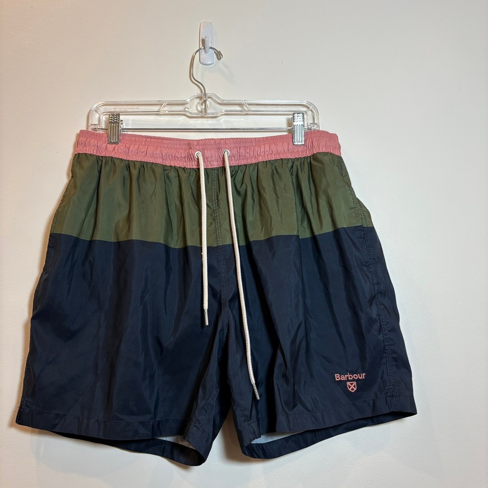 Barbour Swim Shorts XXL Colorblock Navy Olive Pink Lined Beach Trunks‎